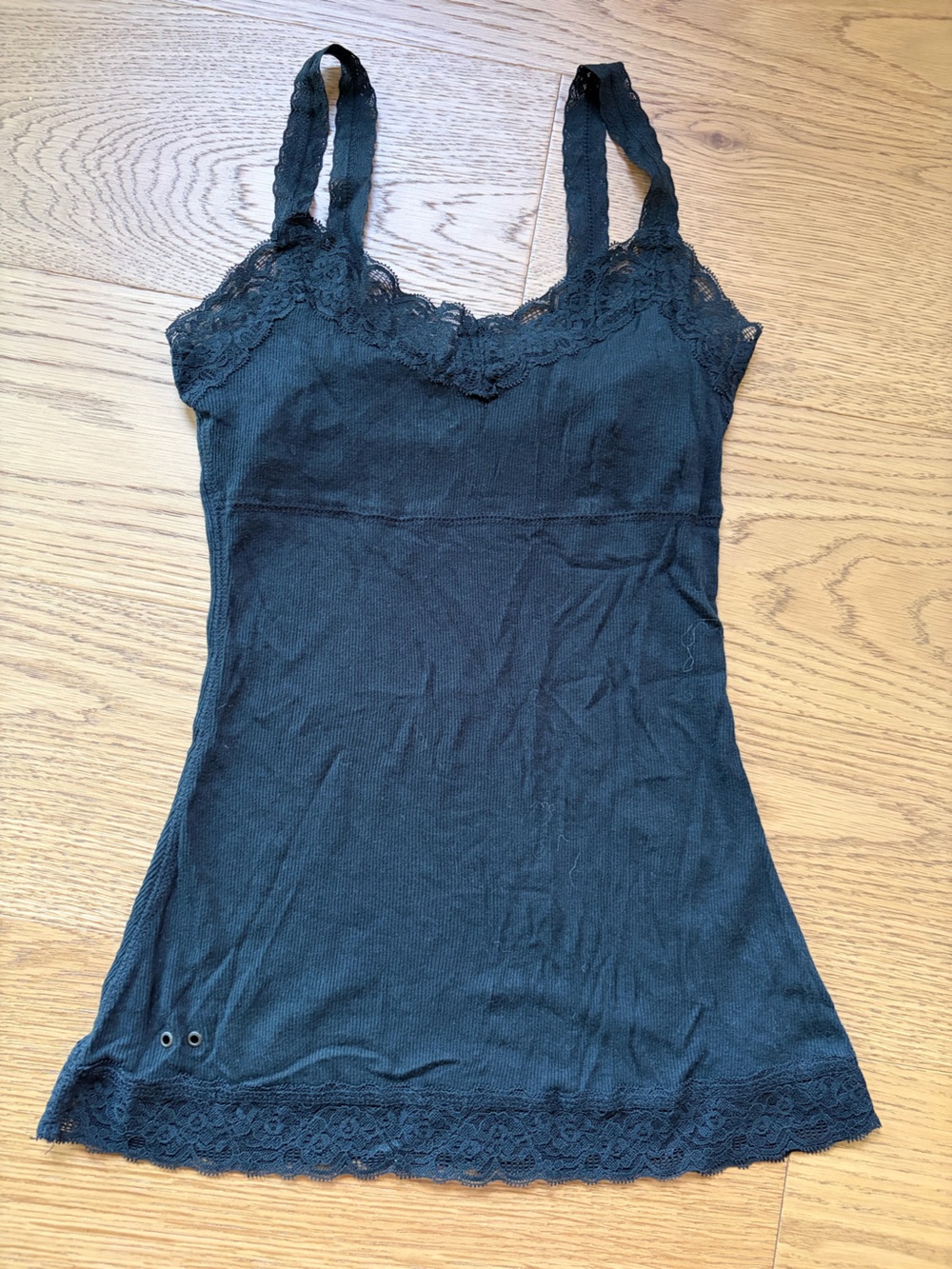Converse Y2K vintage lace Black Ribbed Tank Top built in bra